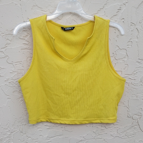 SHEIN | Tops | Yellow Ribbed Notch Neck Crop Top Tank | Poshmark